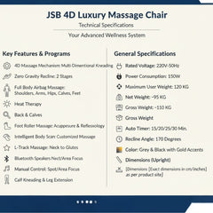 4D Body Massage Chair JSB MZ31 Technical Specifications