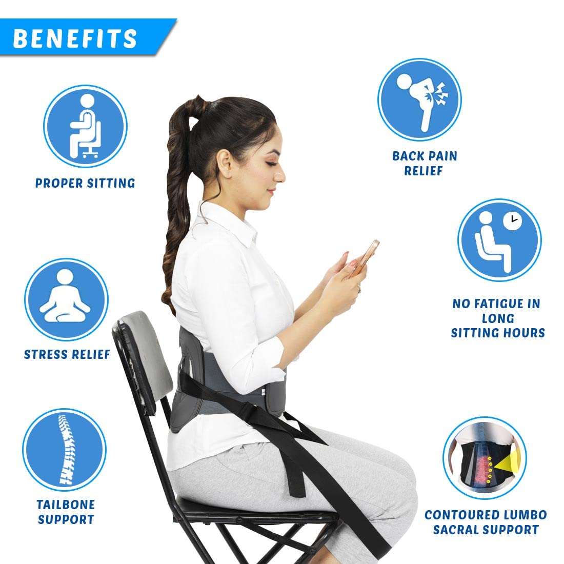 Back Pain Relief Belt JSB BS08 for Lumbar Exercise and Posture Correction (XL) - JSB Healthcare