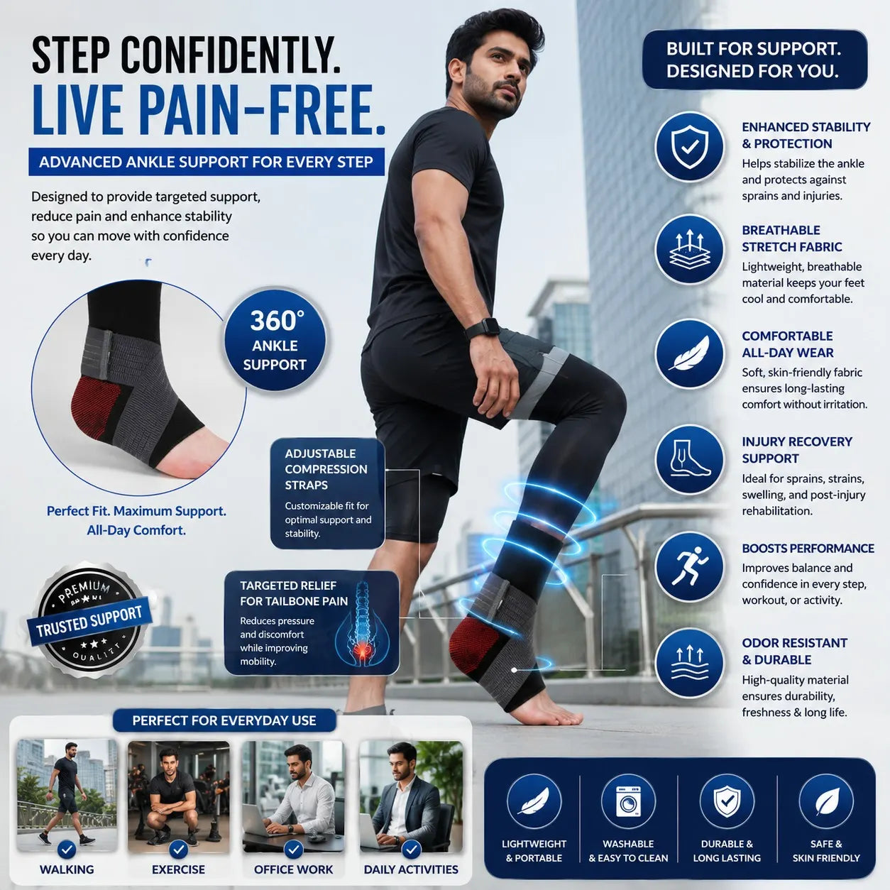 Ankle Support Brace for Sports Running Cycling Gym Workout JSB BS10