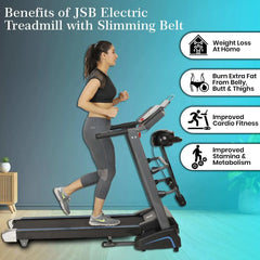 Electric Treadmill with Slimming Belt Motorized Fitness Treadmill for Weight Loss | Running Area : 50" X 17.5" | Max User Weight 150 KG | 3HP Peak Foldable JSB HF39