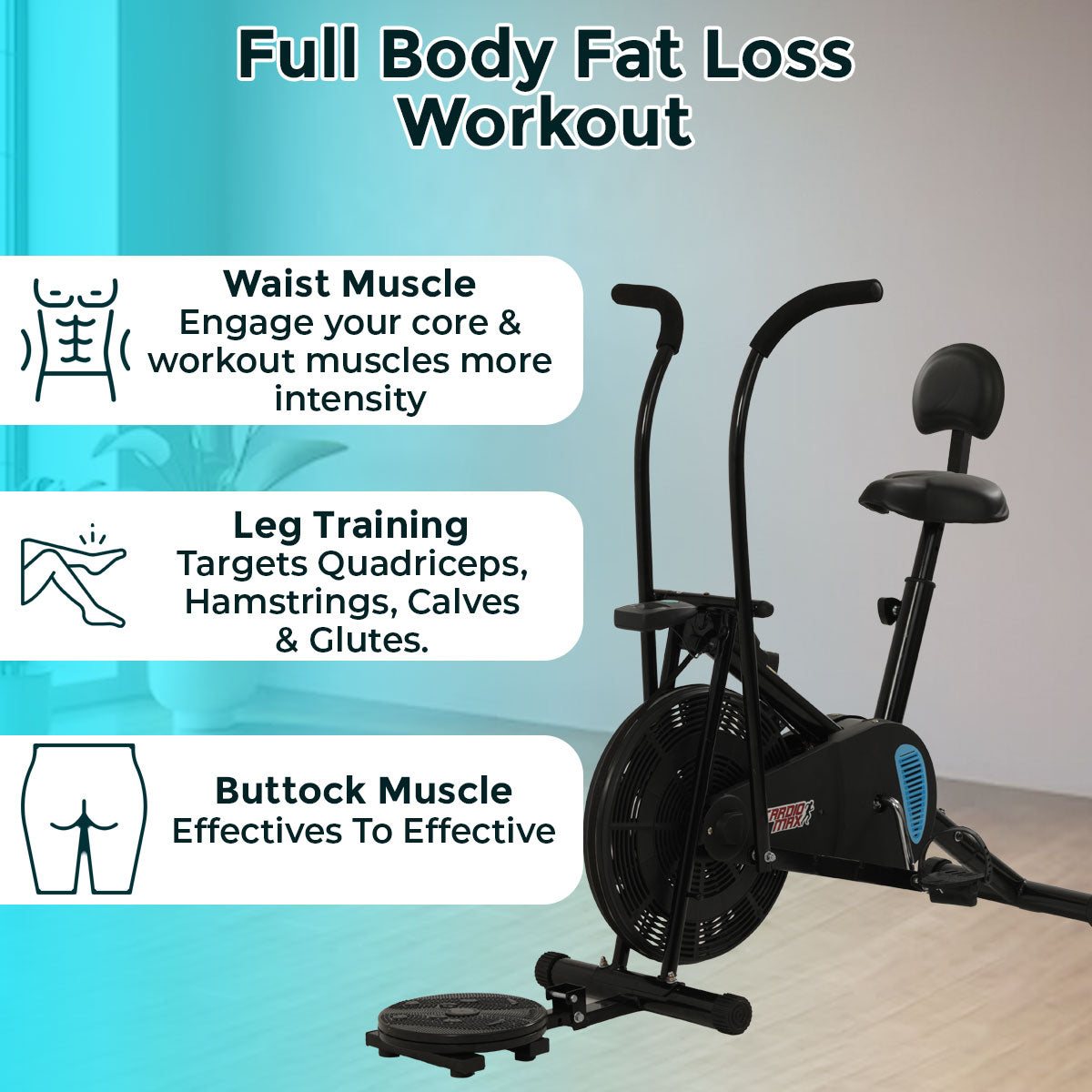 Exercise Cycle with Twister and Backrest Support Air bike for Home Gym for Full Body Fat Loss