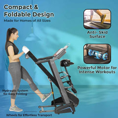 Electric Treadmill with Slimming Belt Motorized Fitness Treadmill for Weight Loss | Running Area : 50" X 17.5" | Max User Weight 150 KG | 3HP Peak Foldable JSB HF39