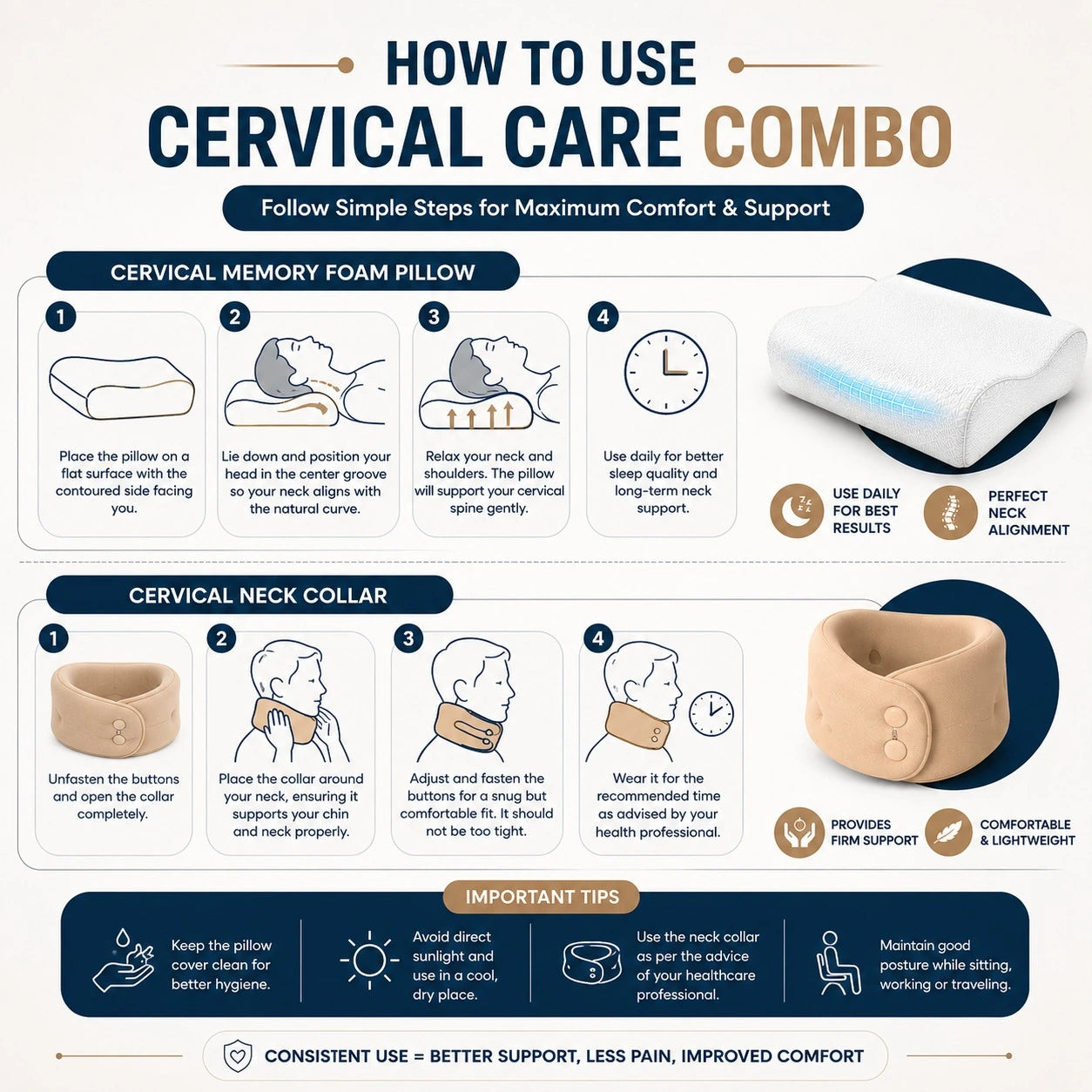 How to Use Neck Pain Cervical Relief Products Combo Cervical Pillow with Cervical Collar