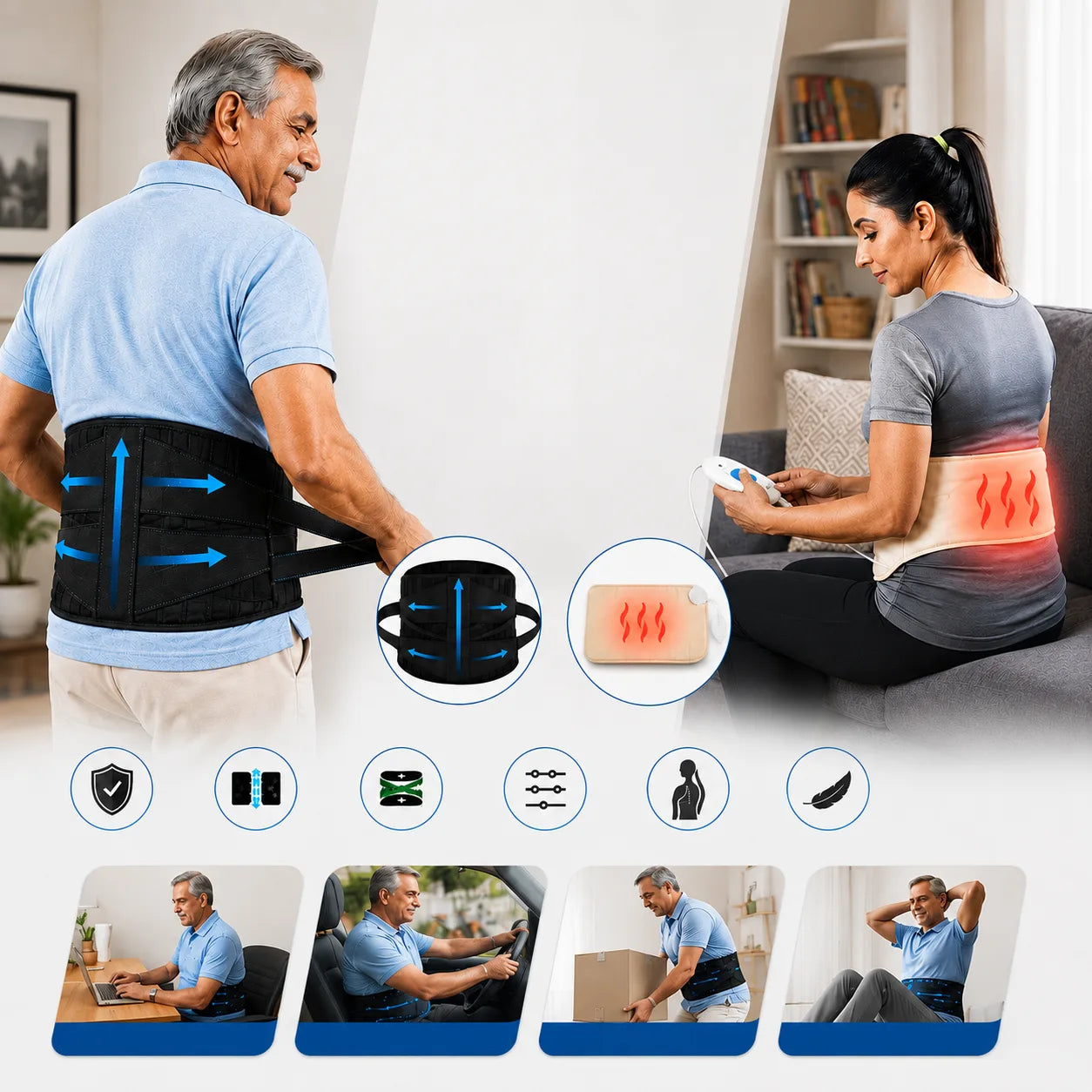 Lumbar Heating Pad JSB H10 with Lumbar Support Belt combo JSB BS55