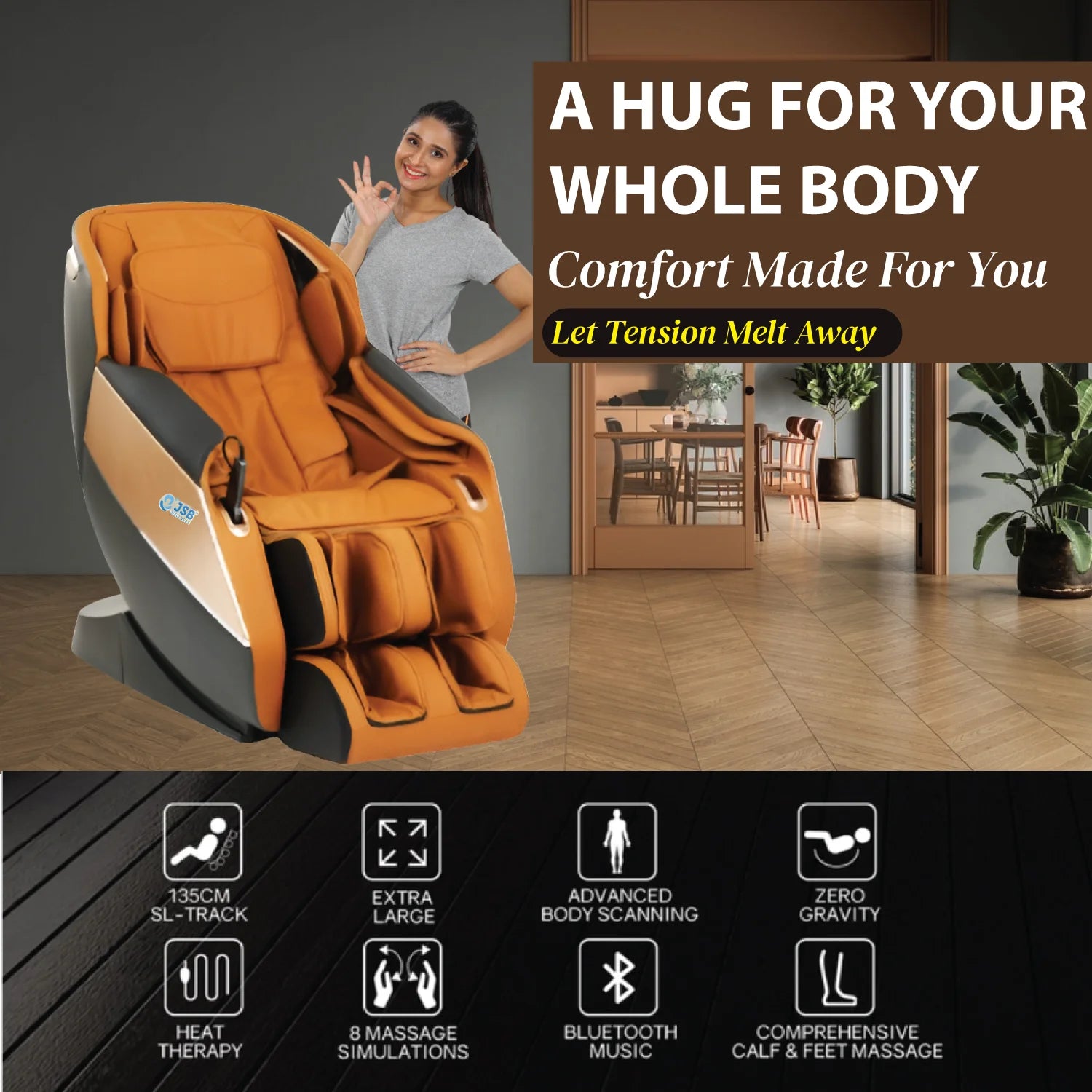 Full Body Massage Chair 3D Wrapping Massage with Full Body Massage Features JSB MZ 19 (Orange Black)