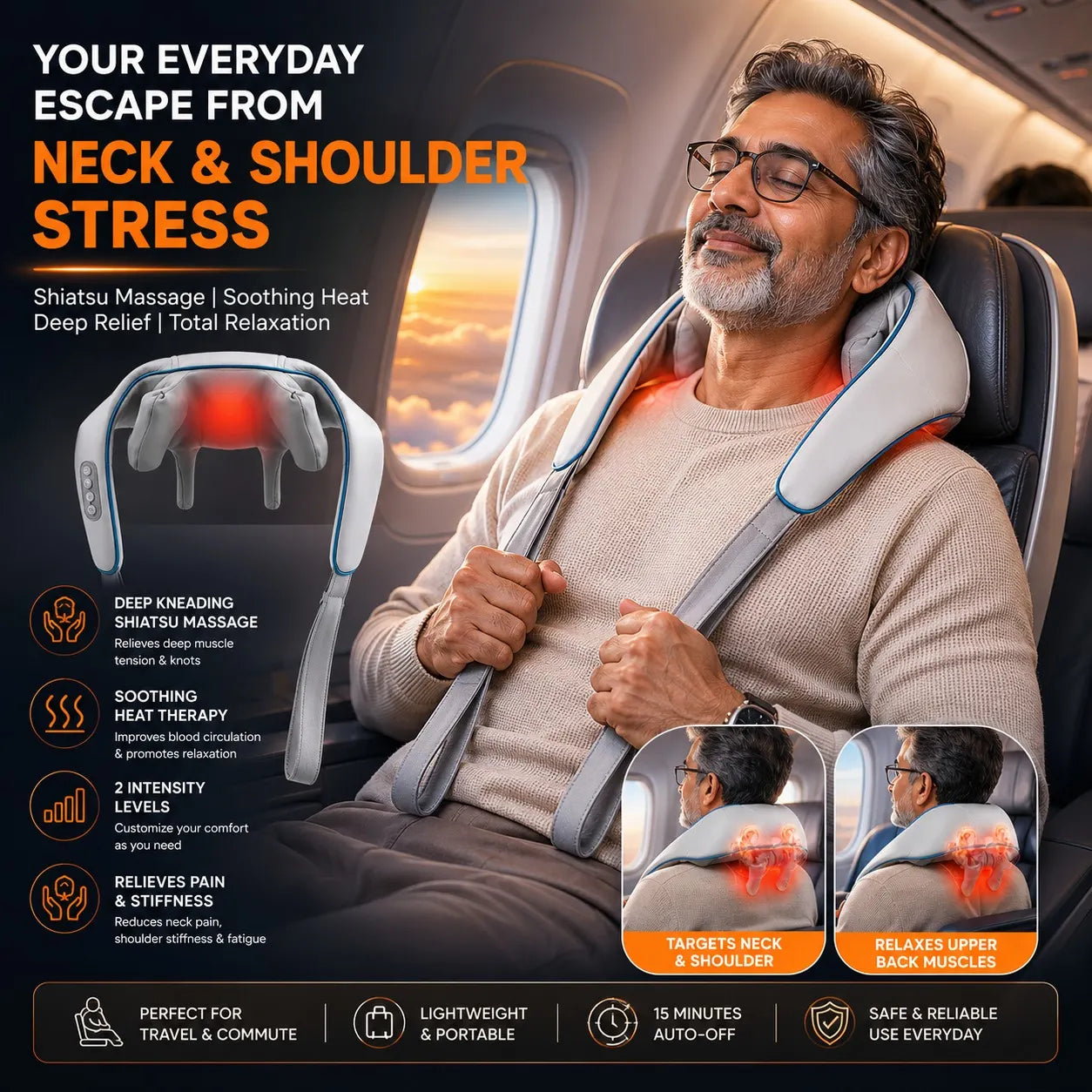 Shoulder Massager Neck Pain Relief for Flight Train Men Women JSB HF144