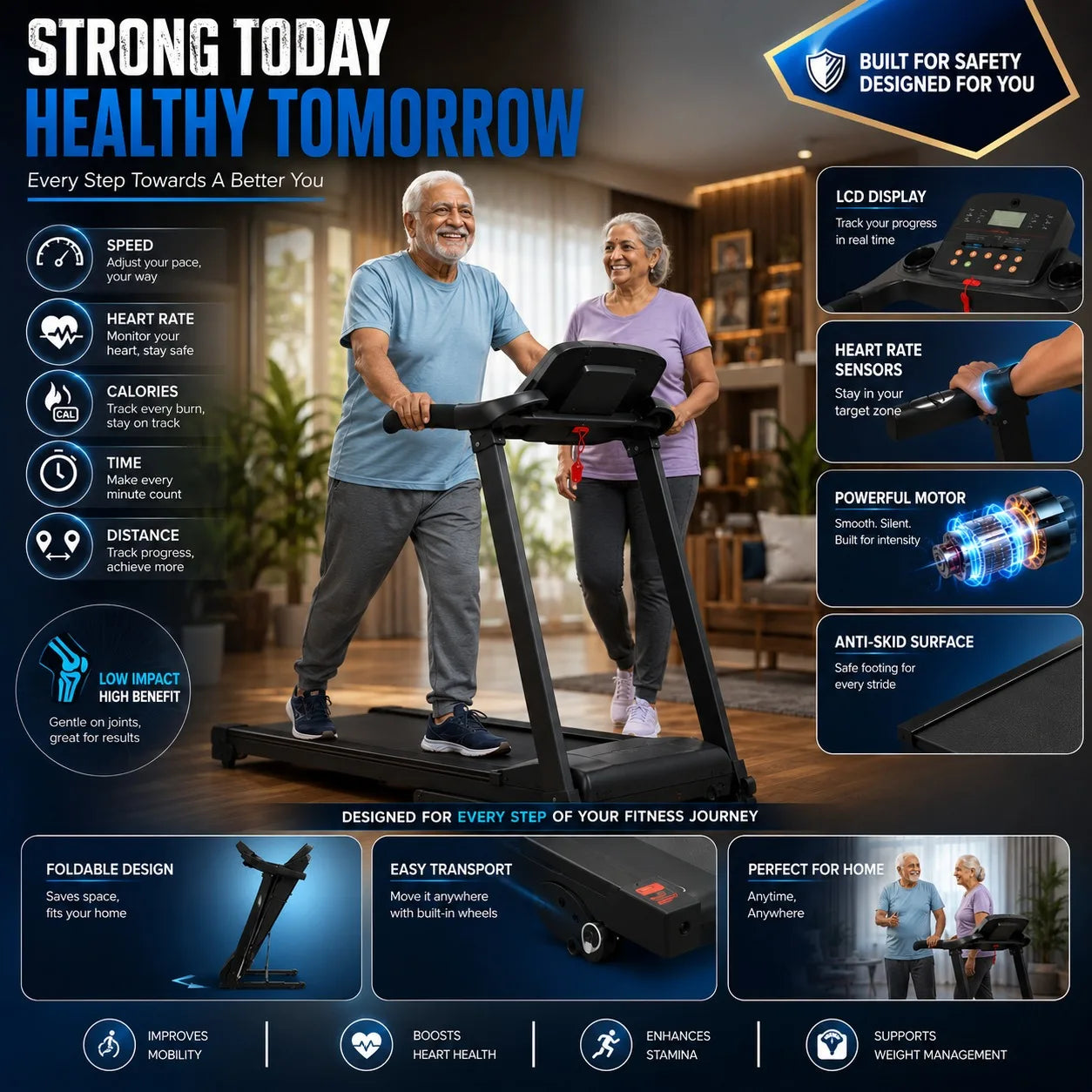 Walking Pad for Elderly Motorized Fitness Treadmill for Weight Loss