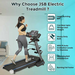 Electric Treadmill with Slimming Belt Motorized Fitness Treadmill for Weight Loss | Running Area : 50" X 17.5" | Max User Weight 150 KG | 3HP Peak Foldable JSB HF39