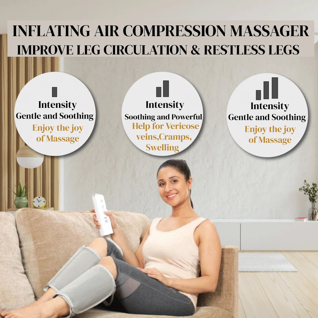Inflating air compression massager improve leg circulation and restless legs