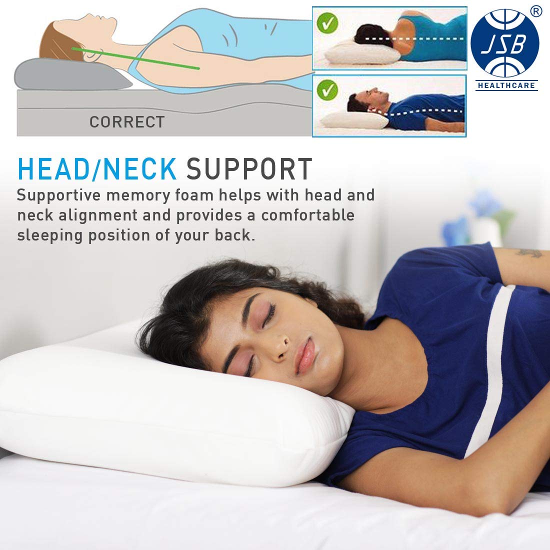 Memory Foam Pillow JSB MF008 for Sleeping Comfort King Size (24" X 15" X 5") - JSB Healthcare