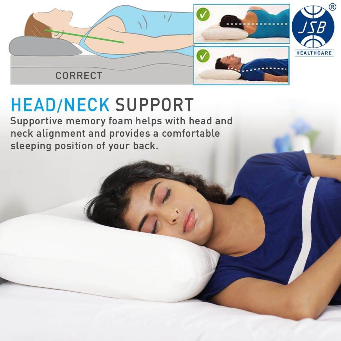 Memory Foam Pillow JSB MF008 for Sleeping Comfort King Size (24" X 15" X 5") - JSB Healthcare