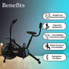 Exercise Cycle with Backrest Support Air Bike for Full Body Exercise - Max User Weight 110KG - Easy Installation - JSB HF175B