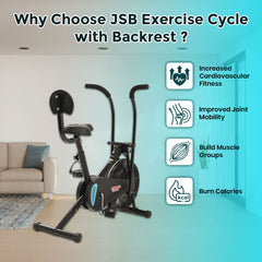 Exercise Cycle with Backrest Support Air Bike for Full Body Exercise - Max User Weight 110KG - Easy Installation - JSB HF175B
