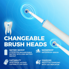 Power Tooth brush Rechargeable Waterproof with 2 Brush Heads