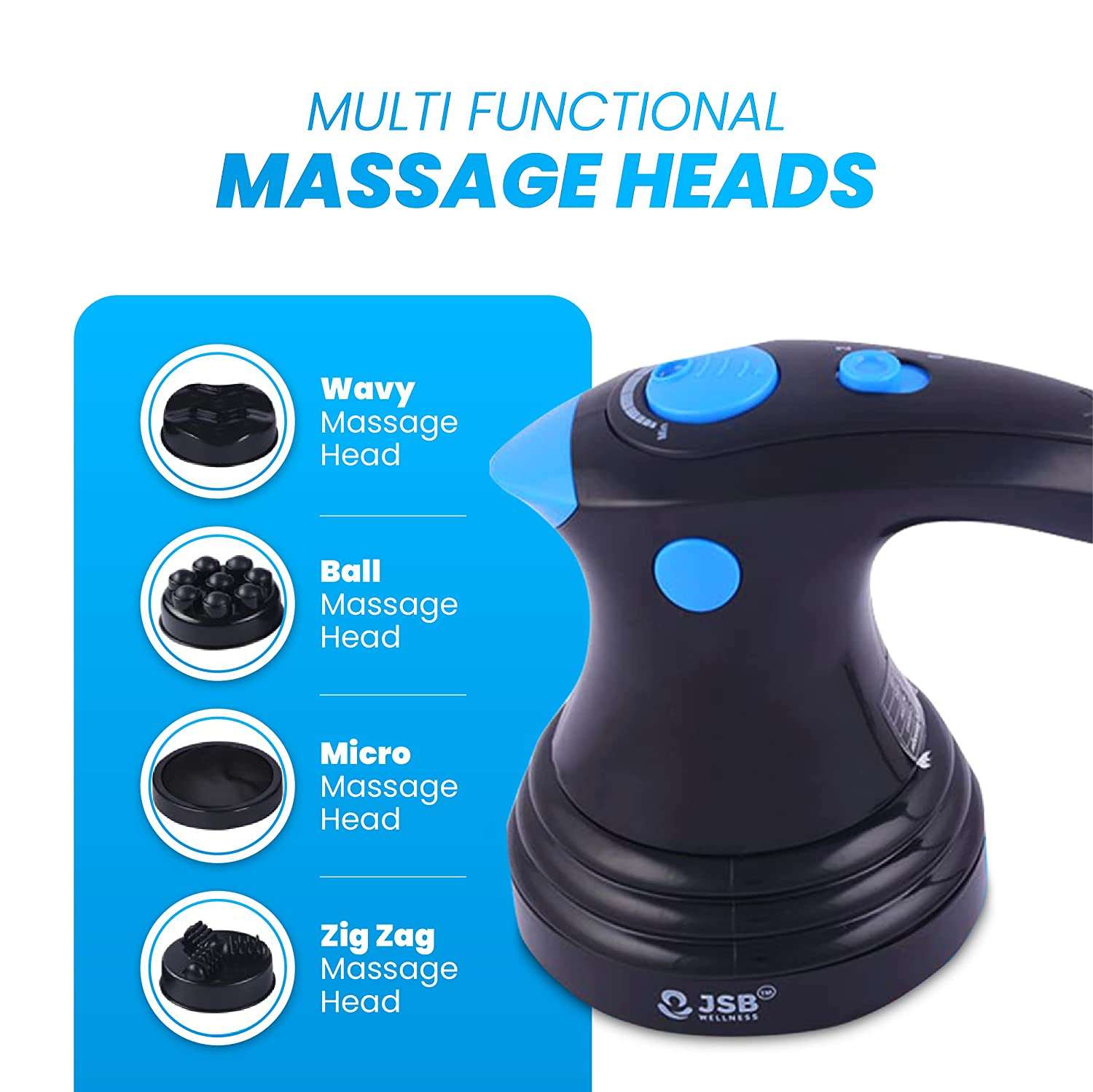 Full Body Massager Machine JSB HF138 with Oscillation Massage Multiple Heads Long Handle - JSB Healthcare 