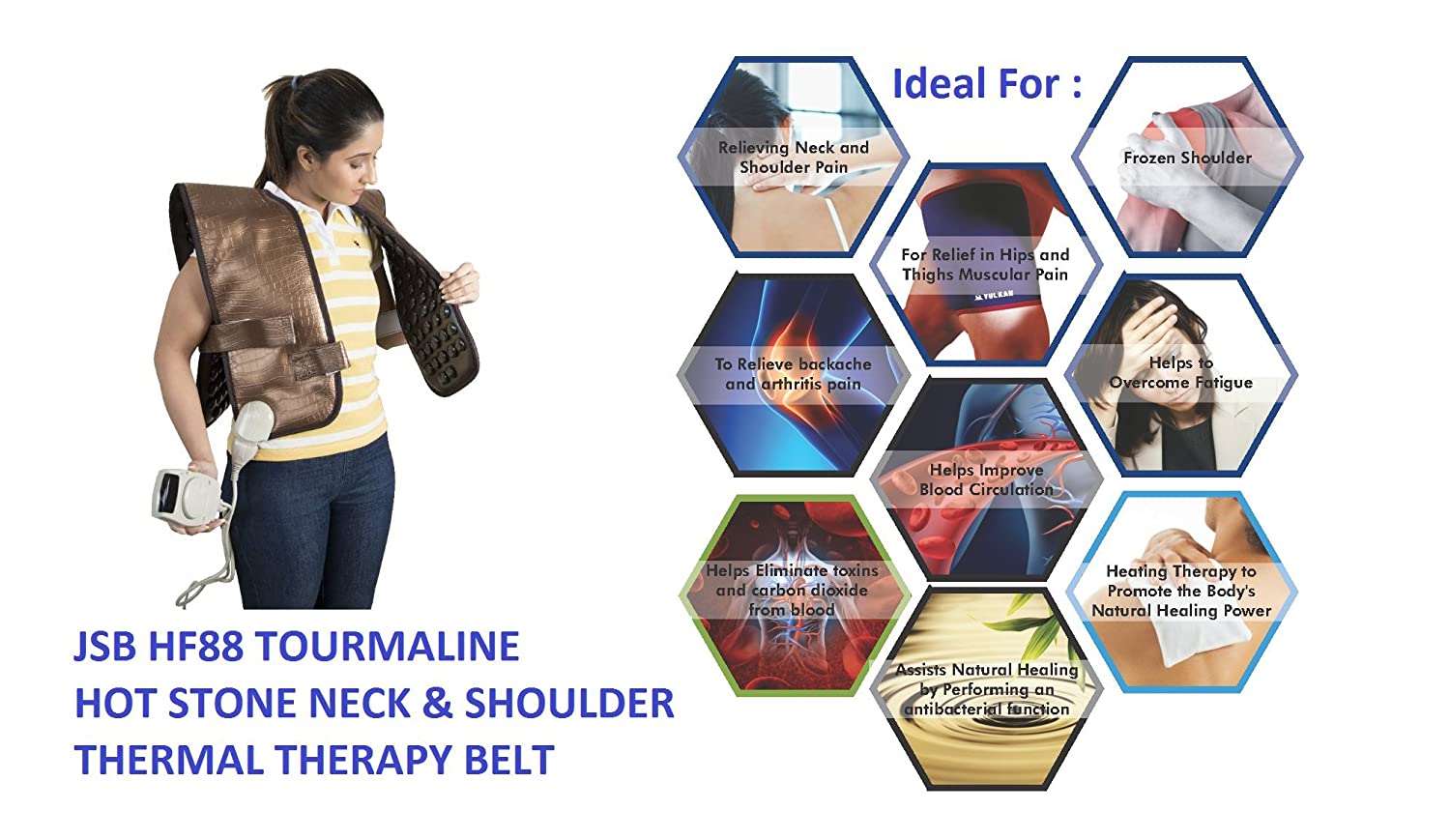 Tourmaline Hot Stone Thermal Therapy Mattress Massager JSB HF88 for Neck Shoulder Pain Relief - JSB Healthcare 