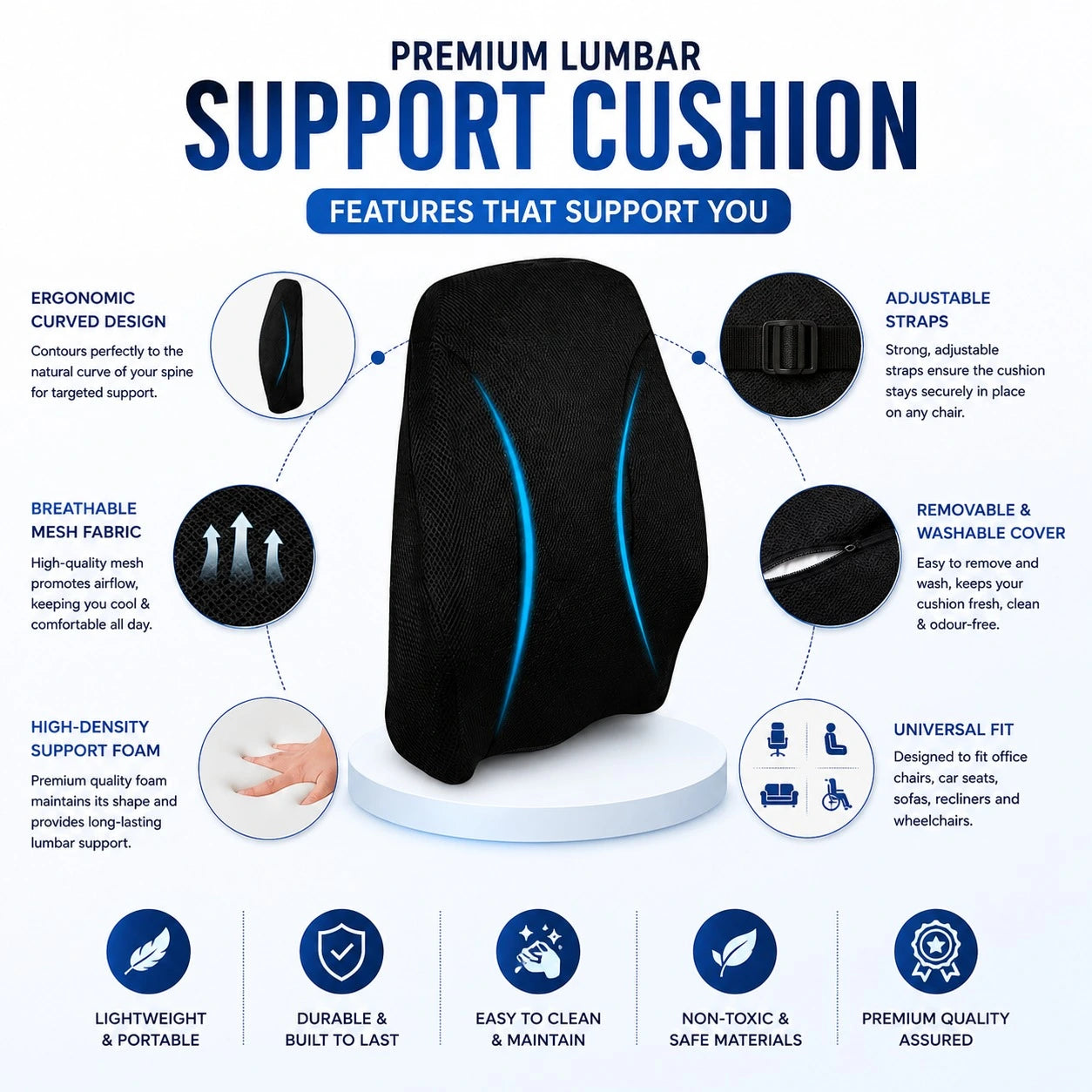 Backrest Cushion Lumbar Support Pain Relief Pillow for Office Chair and Car Seat