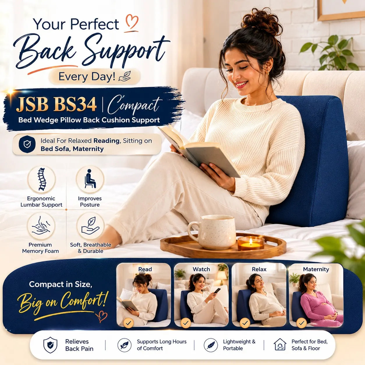 Bed Wedge Pillow Back Cushion Support for Female