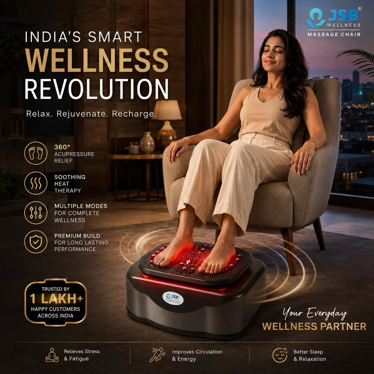 Blood Circulation Machine for women with Metal, Copper, Infrared, Acupressure Massager
