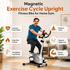 Cardio Workout with Magnetic Exercise Cycle Upright Fitness Bike for Home Gym JSB HF73