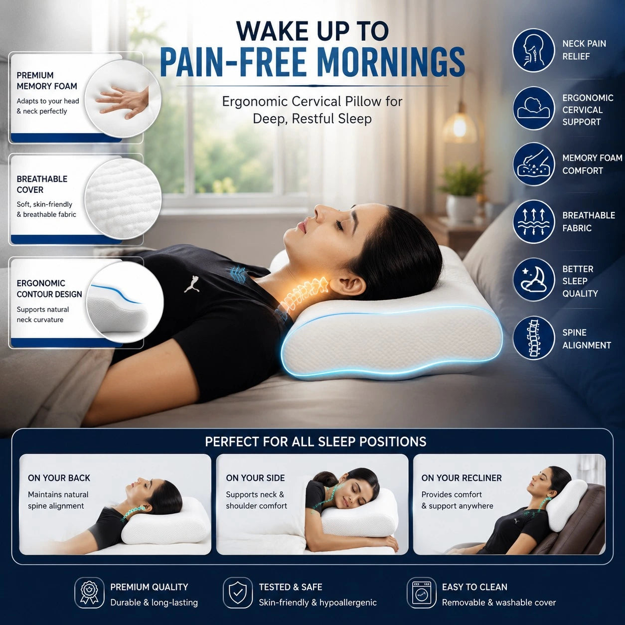 Cervical Spondylosis Pillow for Neck and Shoulder Pain Orthopedic Memory Foam Cervical Spondylitis Relief B Shaped JSB BS52