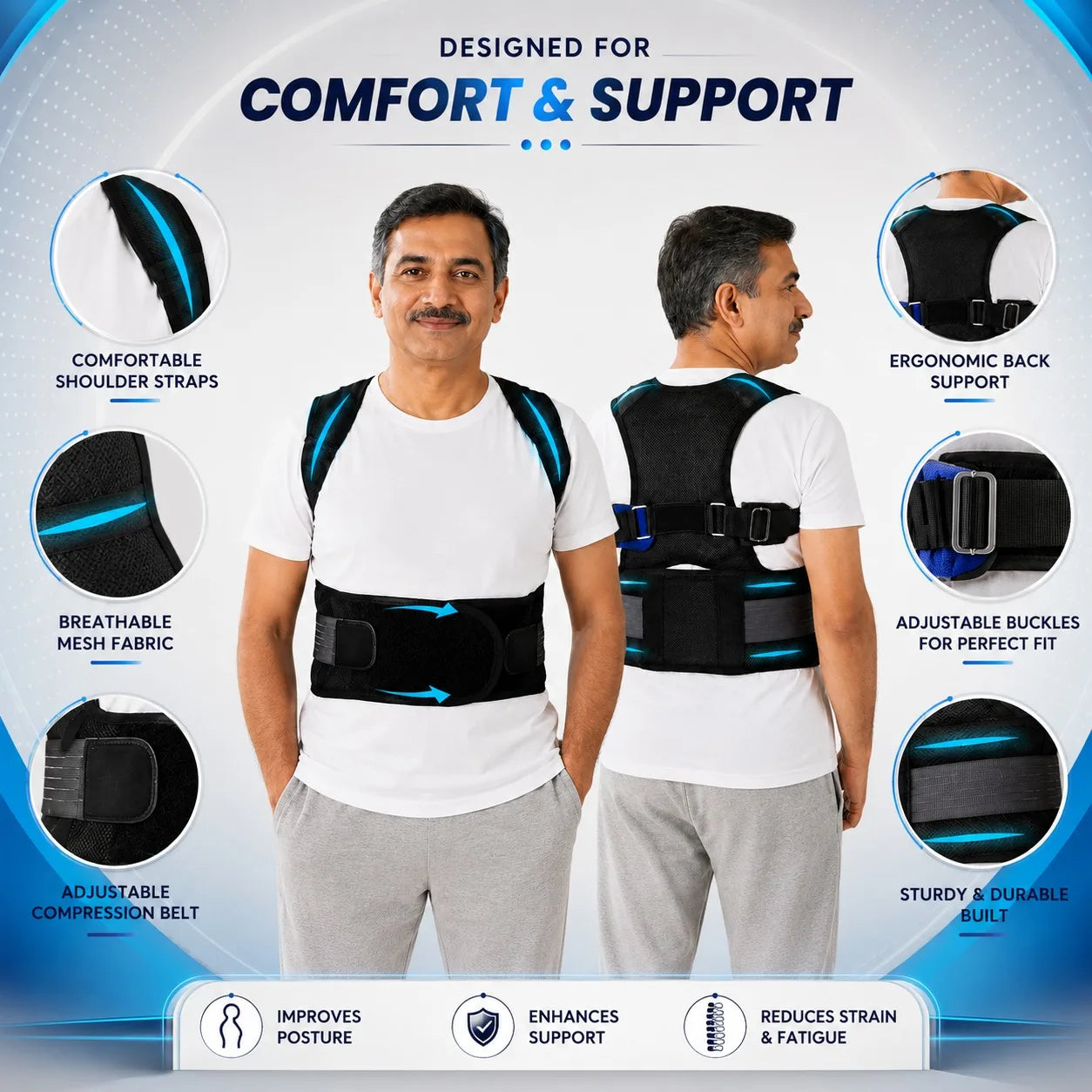 Comfort and Support with Posture Corrector Belt for Elderly Men & Women Lightweight Daily Use Back Shoulder Support Brace JSB BS63