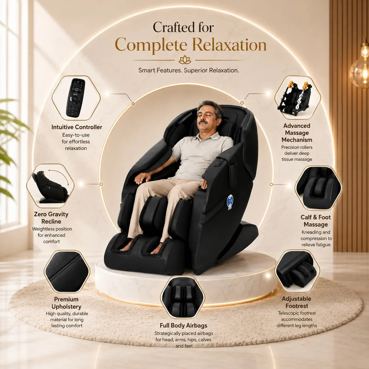 Complete Relaxation with Massage Chair Machine for Home Full Body - 3D Zero Gravity Recliner - Intelligent 3D Calf Feature - Kneading & Tapping Back Roller Air Bag Massage JSB MZ08