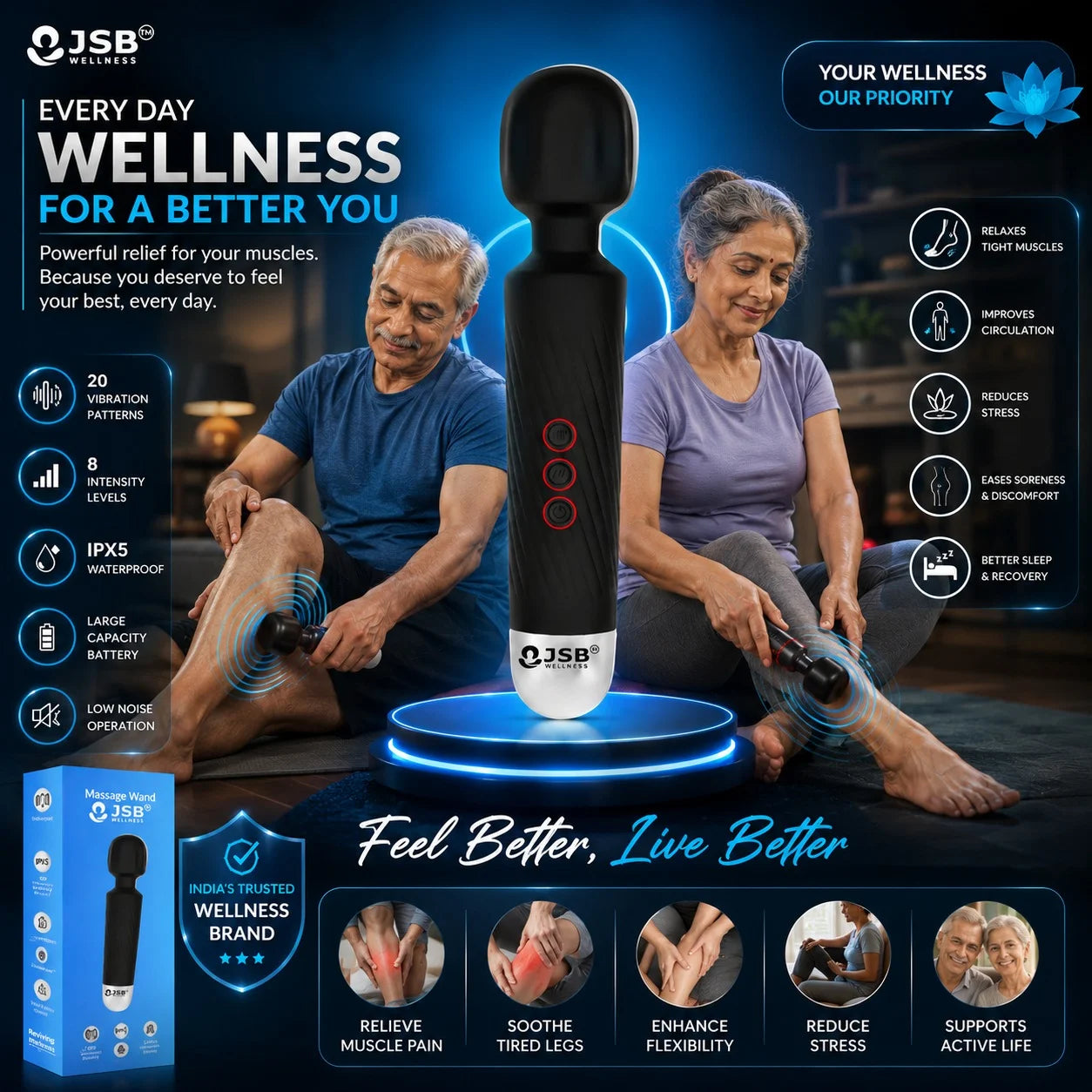 Cordless Personal Body Massager for Elderly Wireless Rechargeable for Pain Relief Handheld Vibration Massage Machine