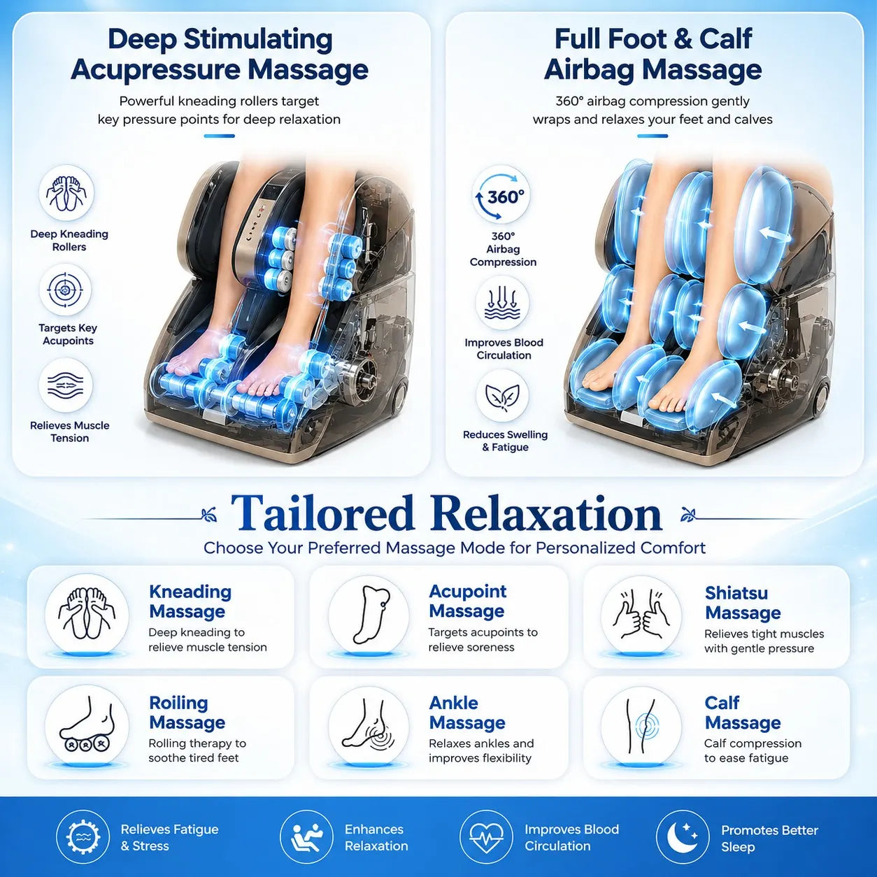 Deep Stimulating Acupressure Massage Electric Foot Massager for Home Use in Calf Foot Knee Thighs with Airbags