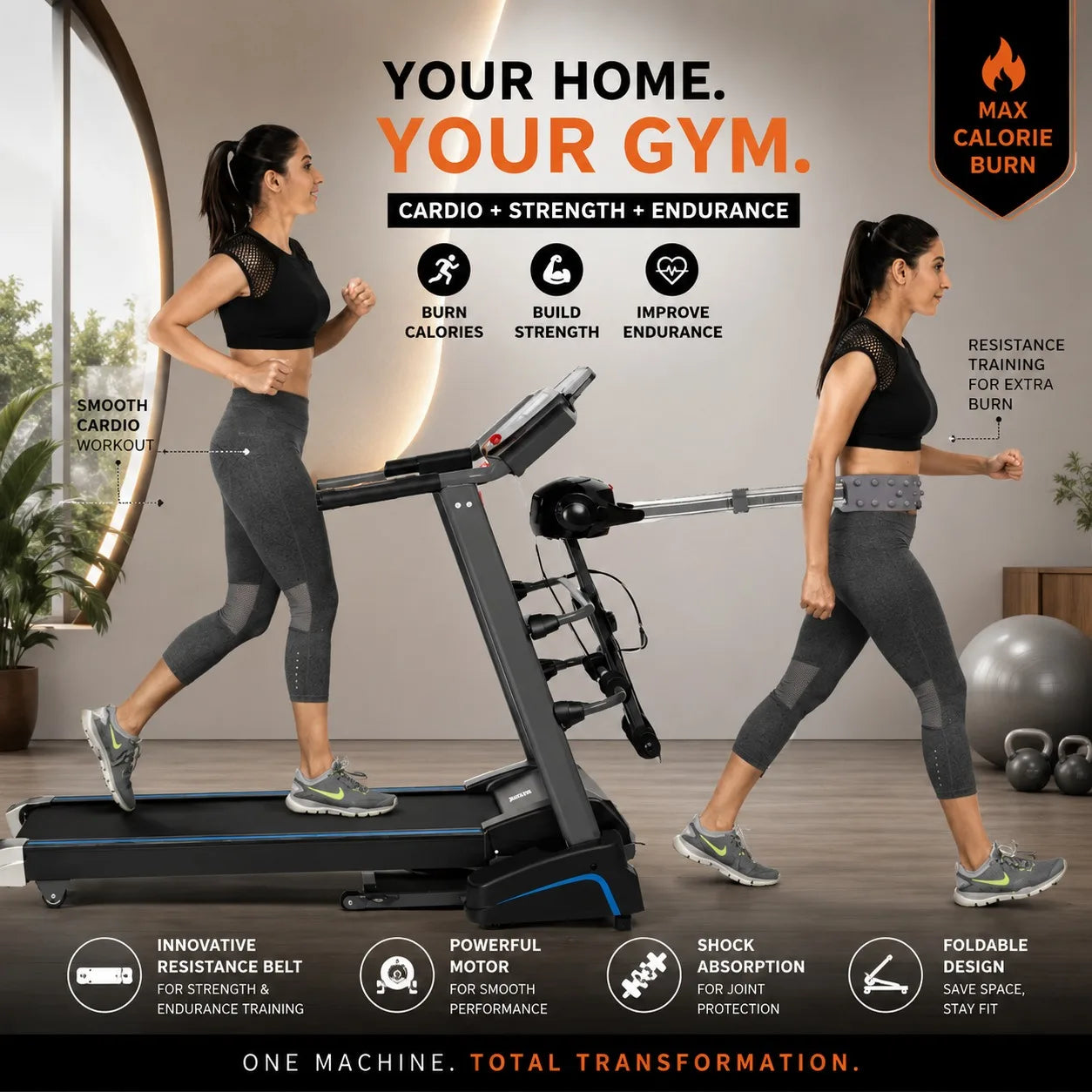 Electric Treadmill with Slimming Belt Motorized Fitness Treadmill JSB HF39