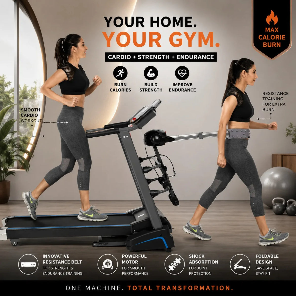 Electric Treadmill with Slimming Belt Motorized Fitness Treadmill JSB HF39