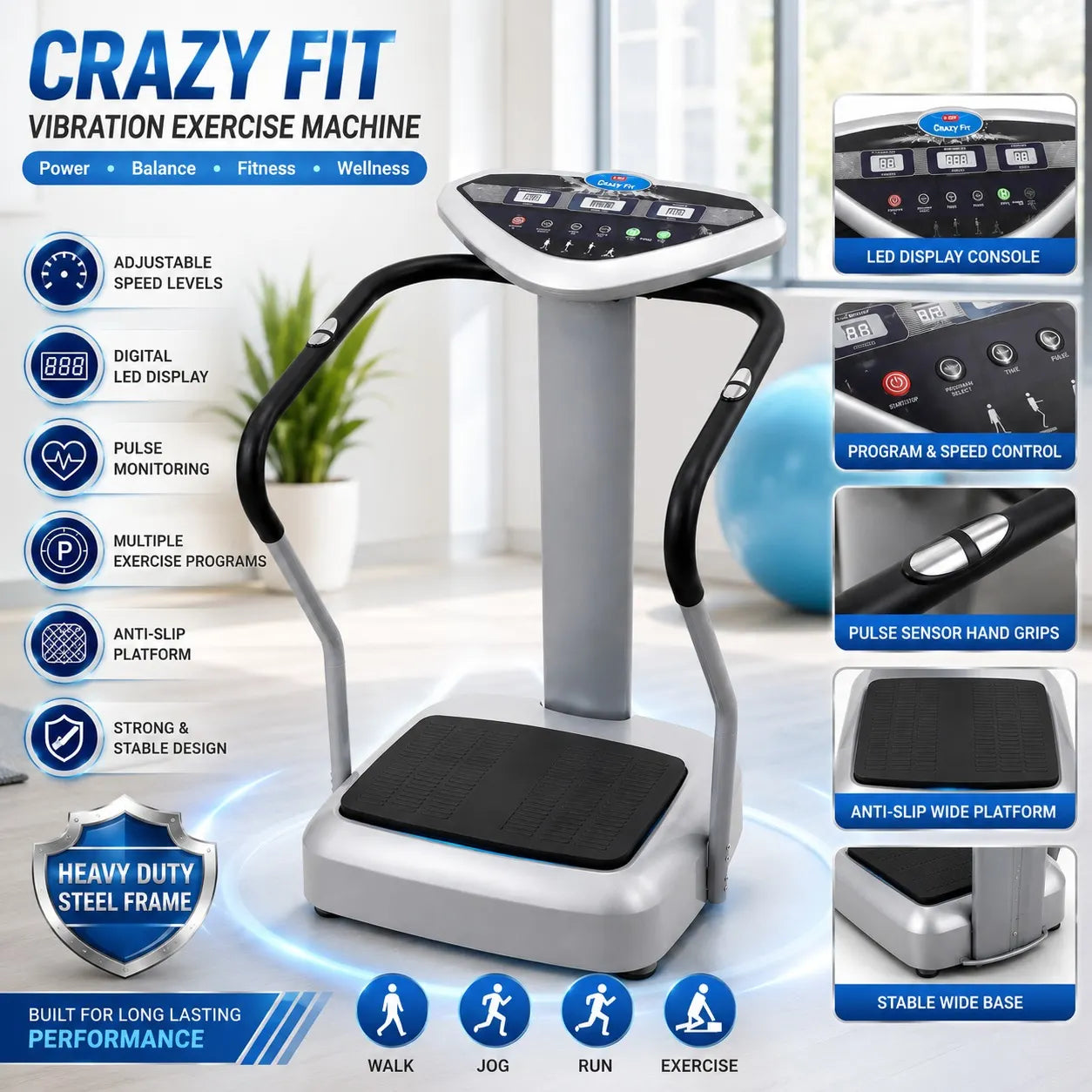 Fat Loss Workout with Crazy Fit Massager Full Body Vibration Machine Workout for Home & Gym JSB HF14