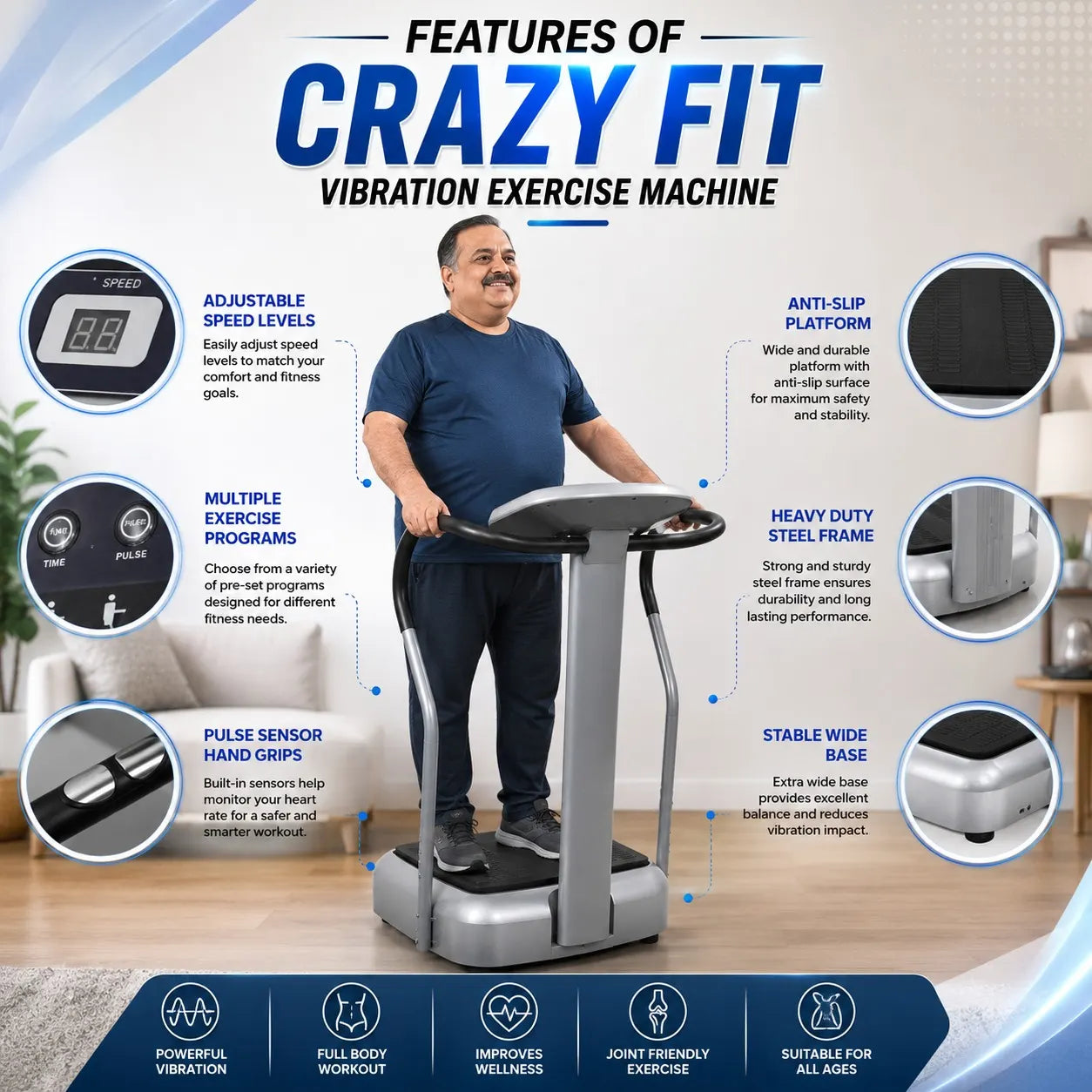 Features of Crazy Fit Massager Full Body Vibration Machine Workout for Home & Gym JSB HF14