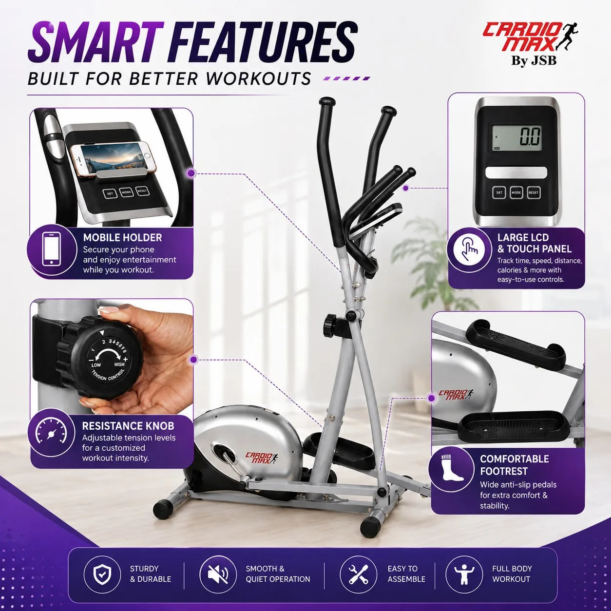 Features of Cross Trainer Elliptical Bike Heavy Duty Orbitrac Air Fitness Cycle JSB HF151