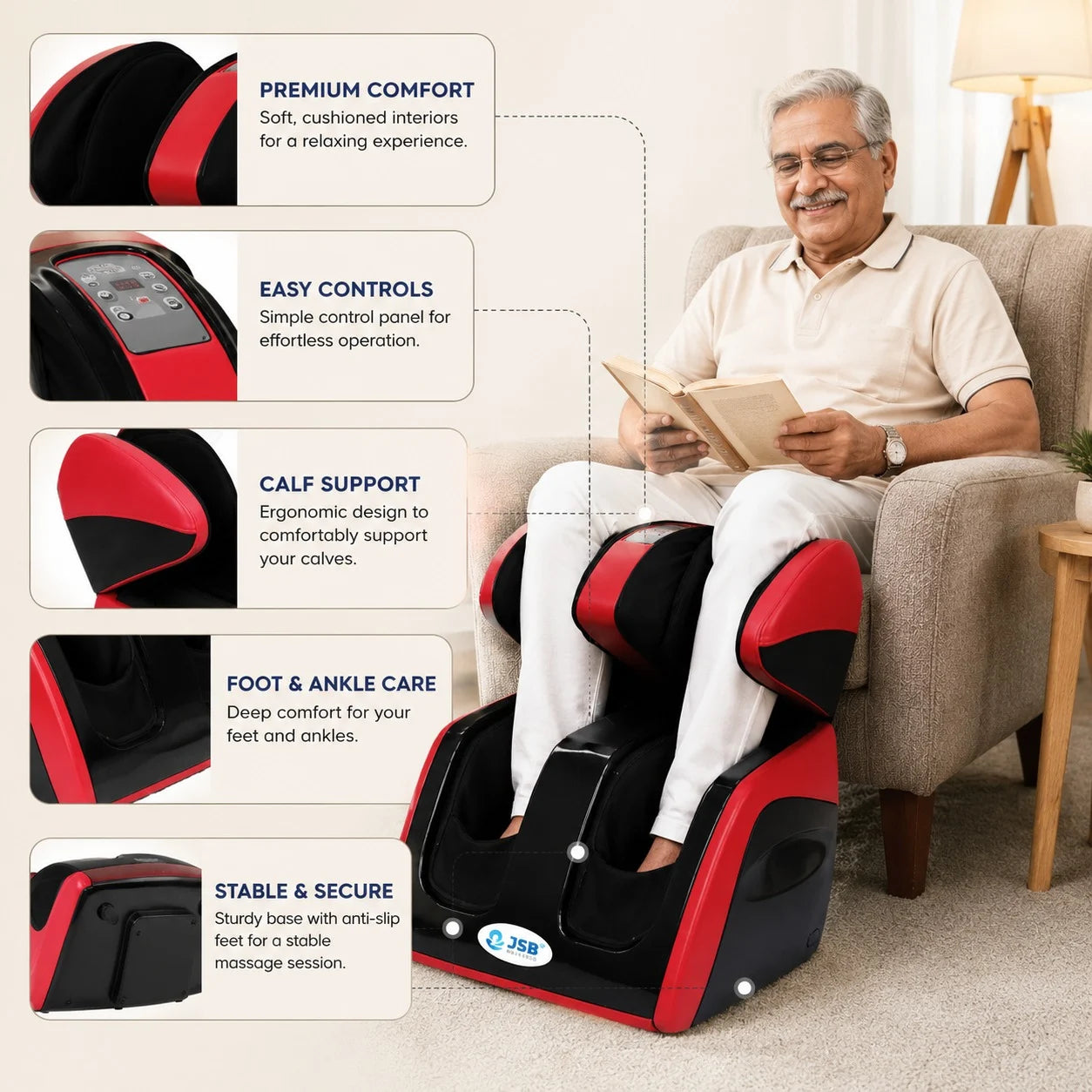 Features of Foot and Calf Massager Machine Shiatsu Leg Massager in India JSB HF111