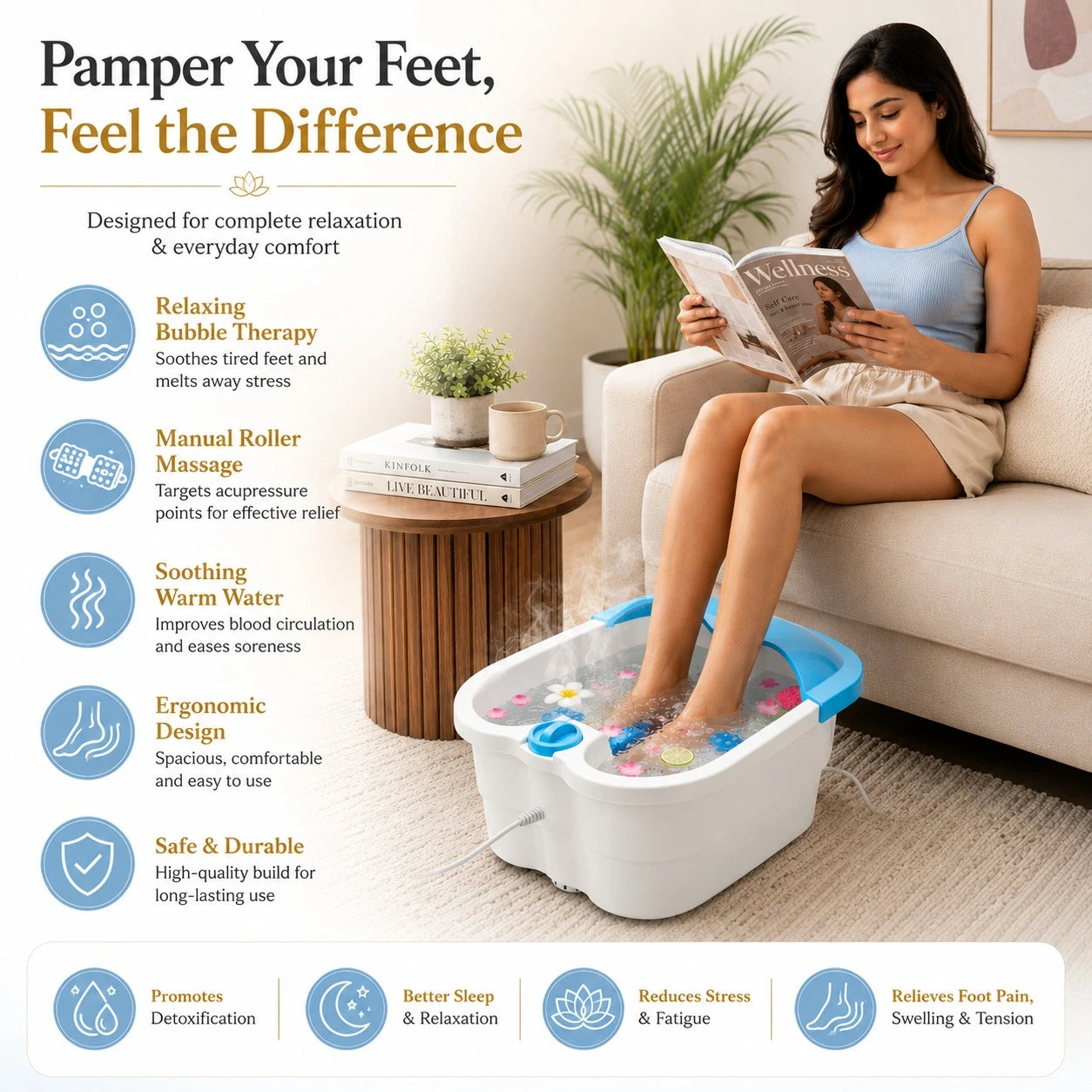 Foot Bath Massager Spa with Manual Rollers, Heat & Infrared Massage JSB HF36