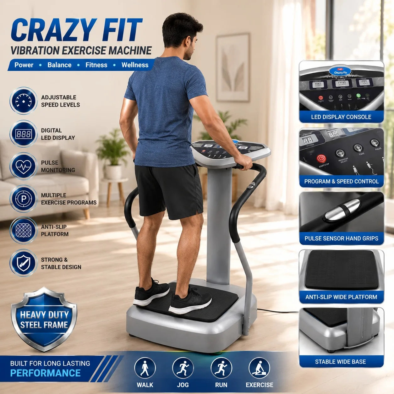Full Body Workout for men and women with Crazy Fit Massager Full Body Vibration Machine Workout for Home & Gym JSB HF14