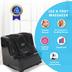 Leg Massage Machine for Foot, Ankle & Calf with Kneading, Soothing Warmth & Reflexology Rollers JSB HF04 Pro