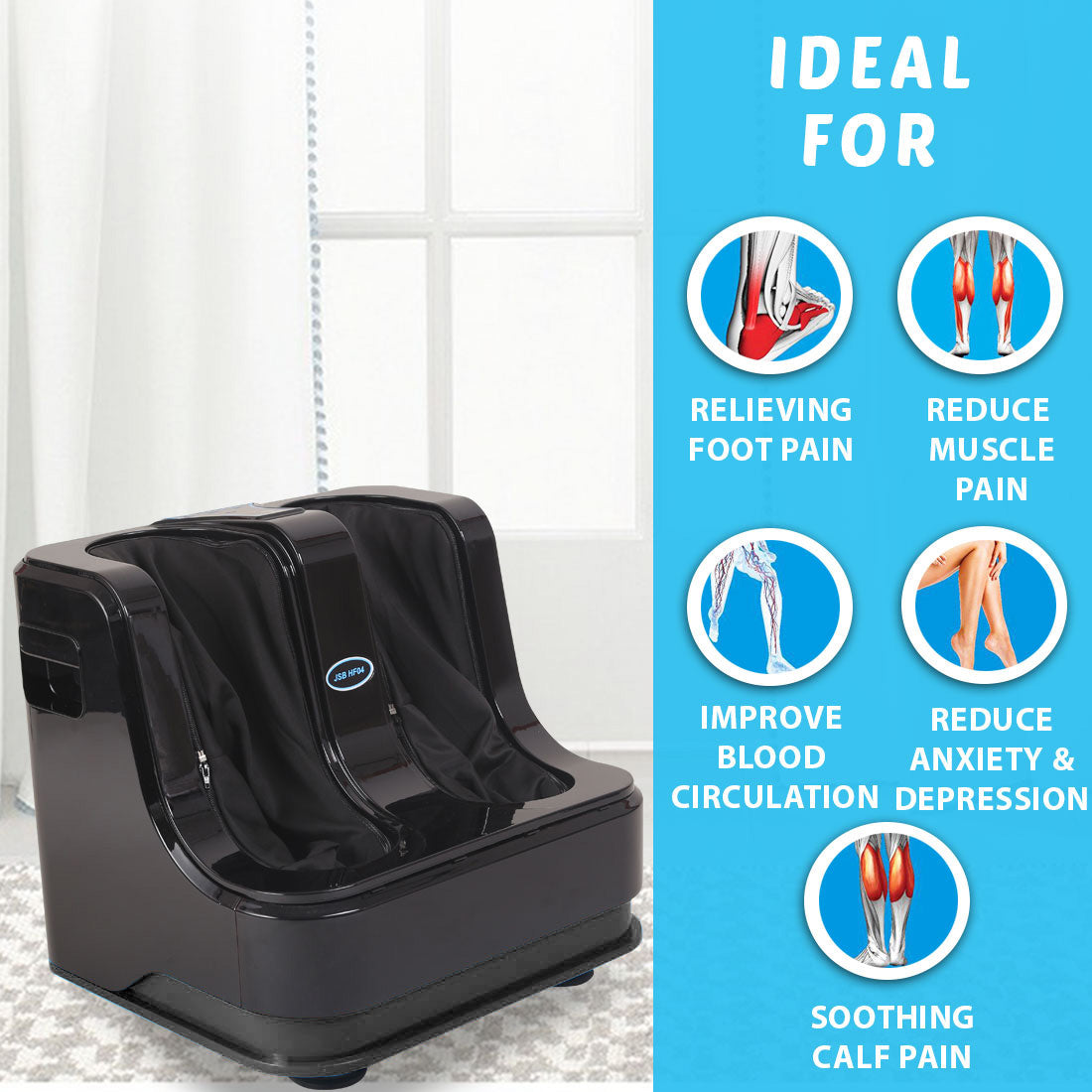 Leg Massage Machine for Foot, Ankle & Calf with Kneading, Soothing Warmth & Reflexology Rollers JSB HF04 Pro