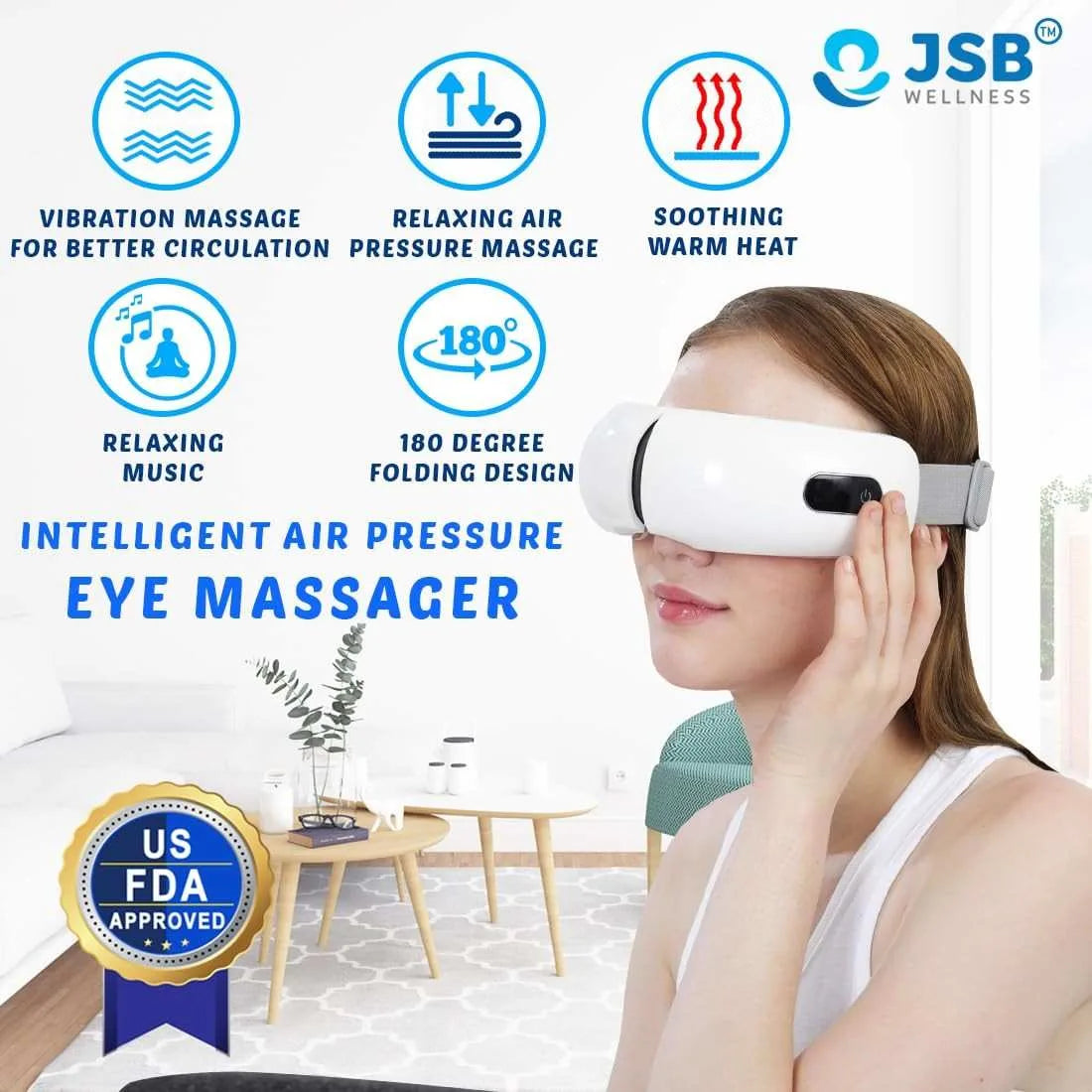 Eye Massage Machine Eye Massager For Stress Relief For Sleep Improvement Wireless Rechargeable Heat & Music JSB HF103