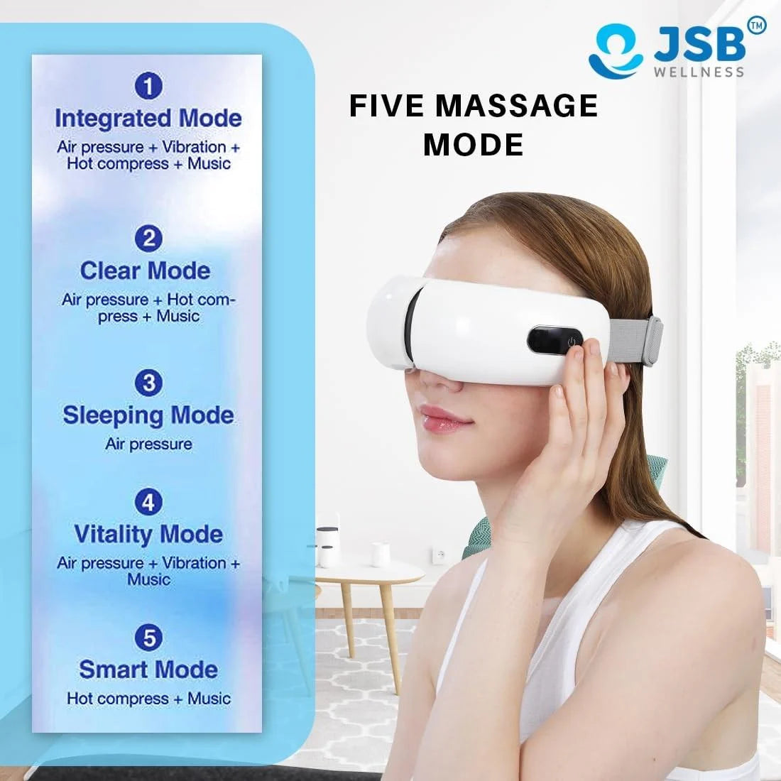 Eye Massage Machine Eye Massager For Stress Relief For Sleep Improvement Wireless Rechargeable Heat & Music JSB HF103