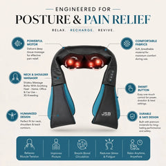 Neck and Shoulder Massager - Shiatsu Massage Roller With Soothing Heat - Home, Office & Car Use - 3D Kneading JSB HF71