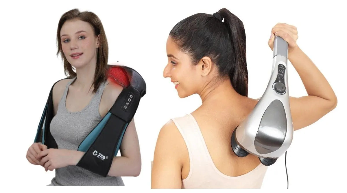 JSB Cervical and Neck Pain Relief Massager Combo with Powerful Vibration, Heat & Kneading Massage