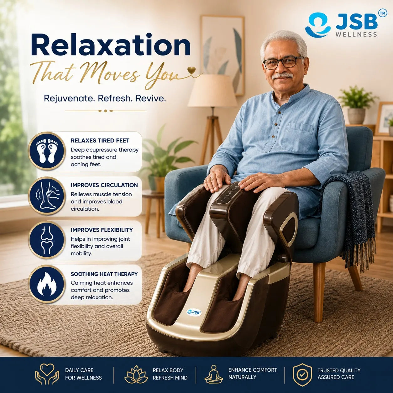 How can a massager help relieve tired feet improve circulation and flexibility with soothing heat therapy