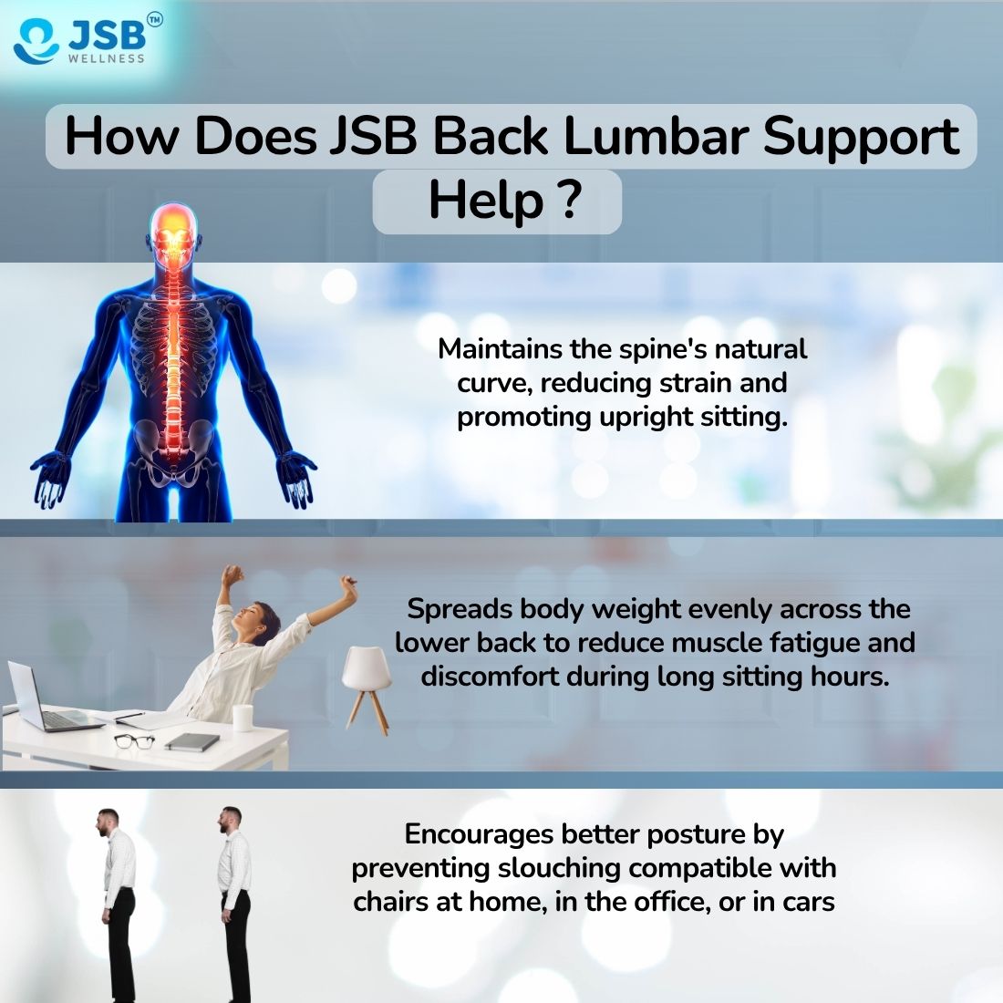 How to Fix Posture Issue at Home with Back Rest for Chair and Car Seat JSB MF10