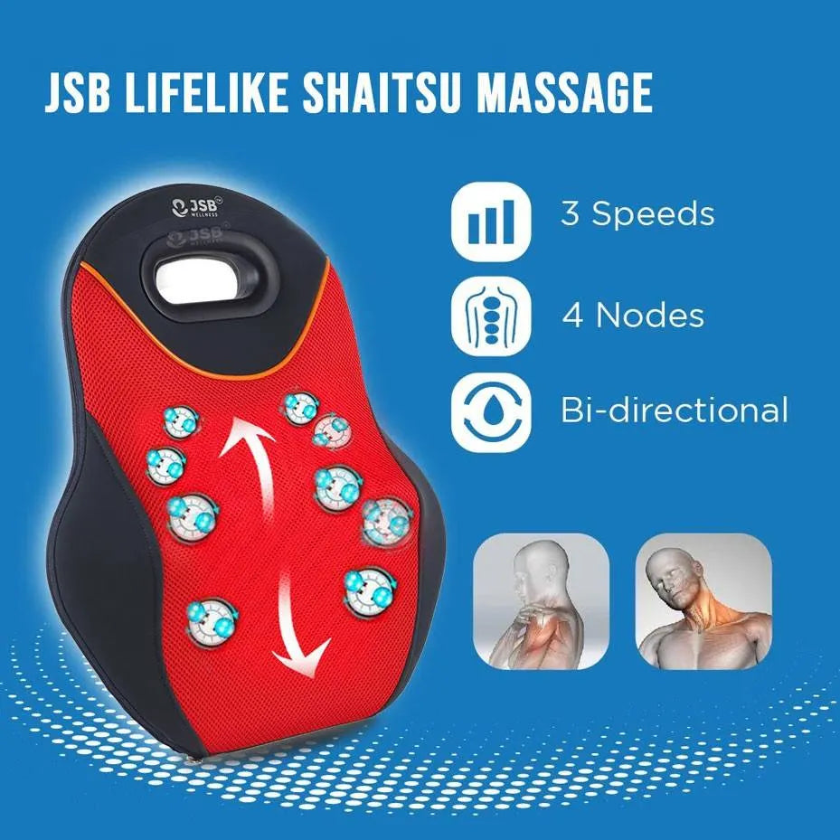 Back Massager Machine for Car Seat & Office Chair Wireless Rechargeable with Kneading, Tapping & Heat Massage JSB HF74