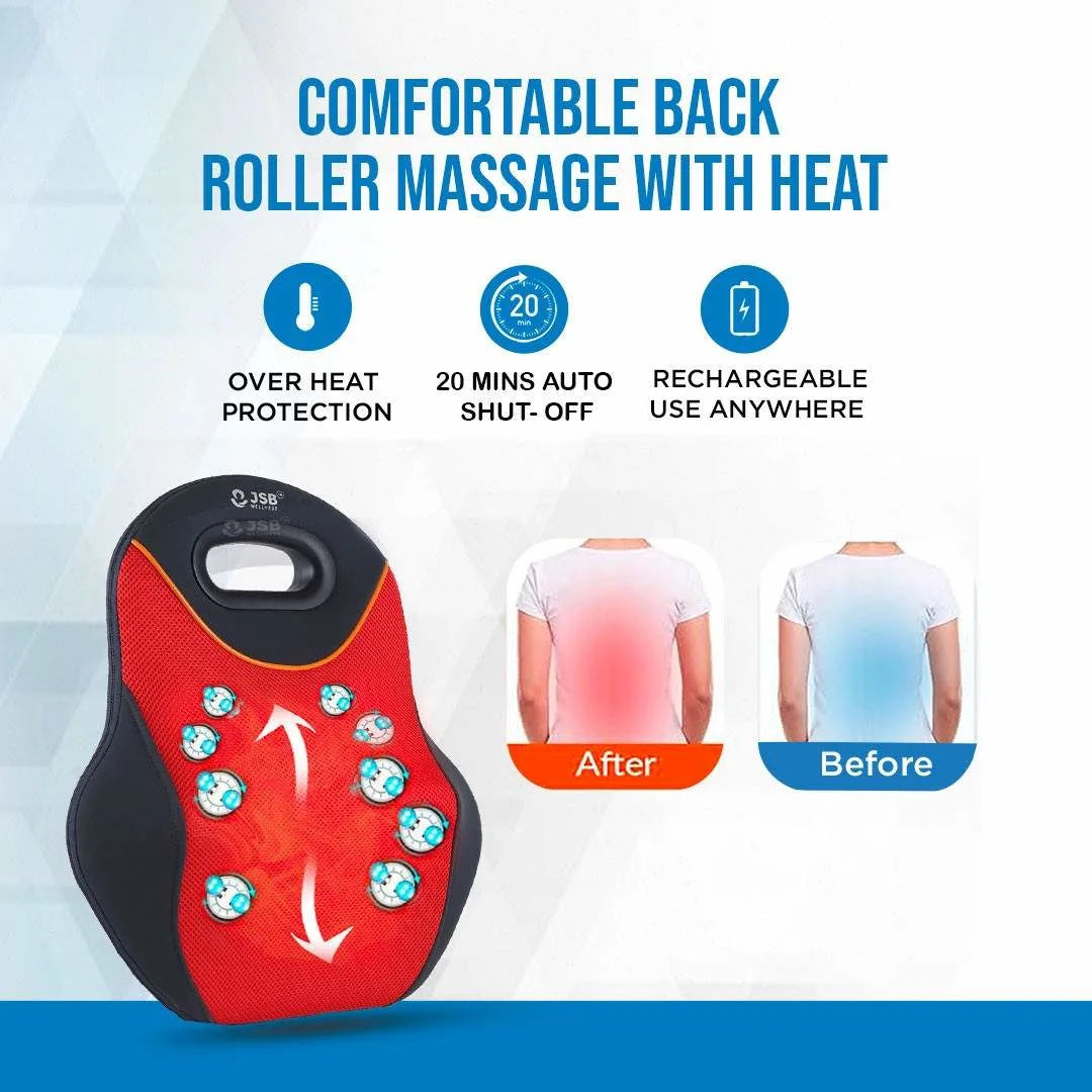 Back Massager Machine for Car Seat & Office Chair Wireless Rechargeable with Kneading, Tapping & Heat Massage JSB HF74