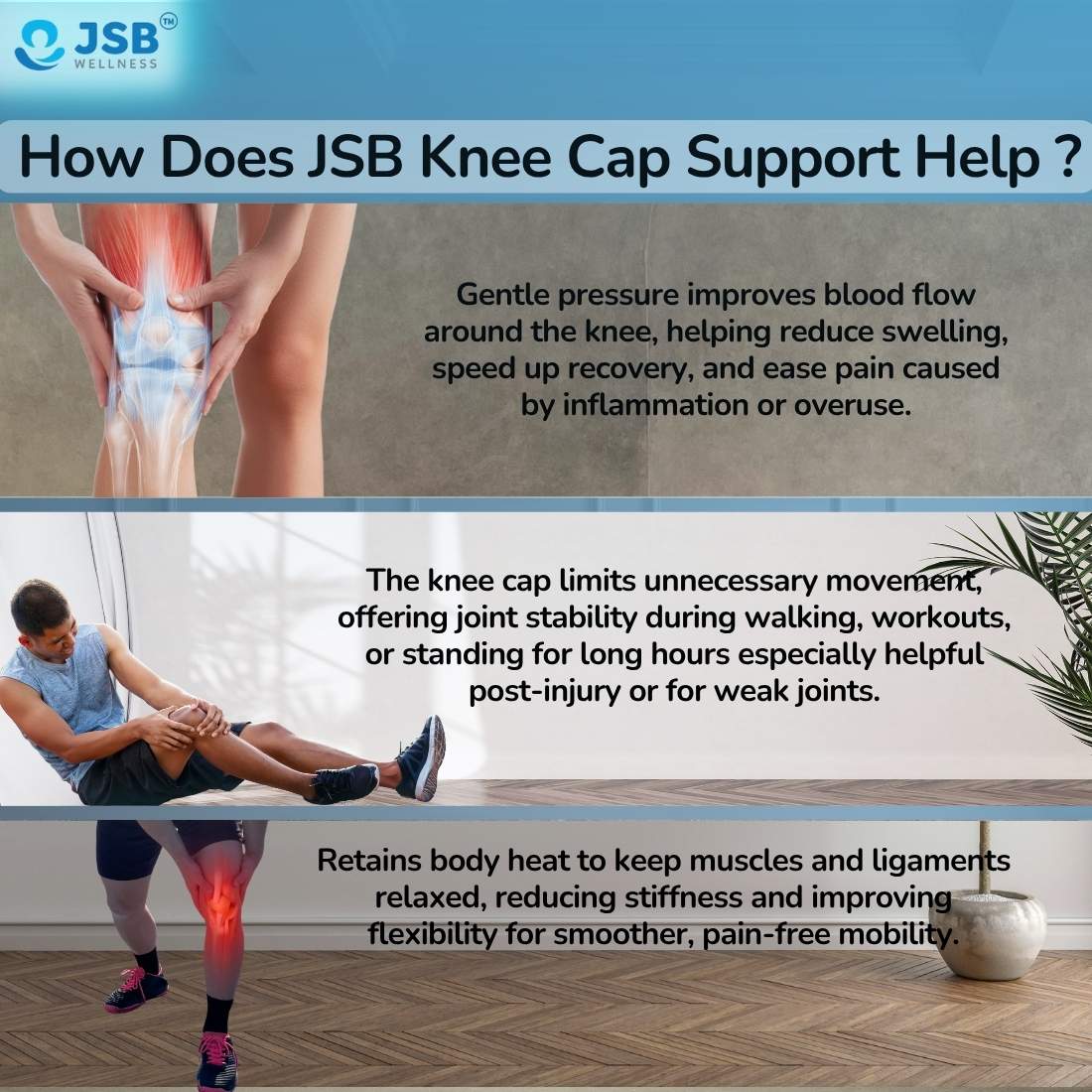Knee Cap for Pain Relief Support for Sports Injury Gym Cycling Workout JSB BS61