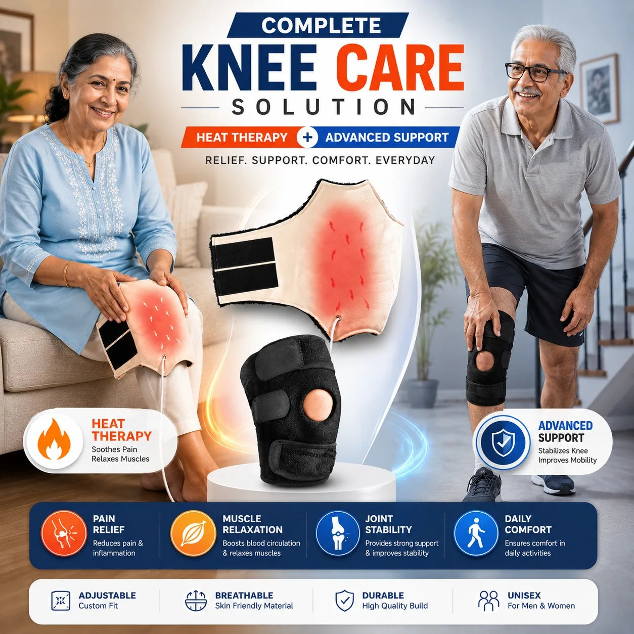 Knee Pain Relief Products Combo Knee Cap with Knee Heating Pad