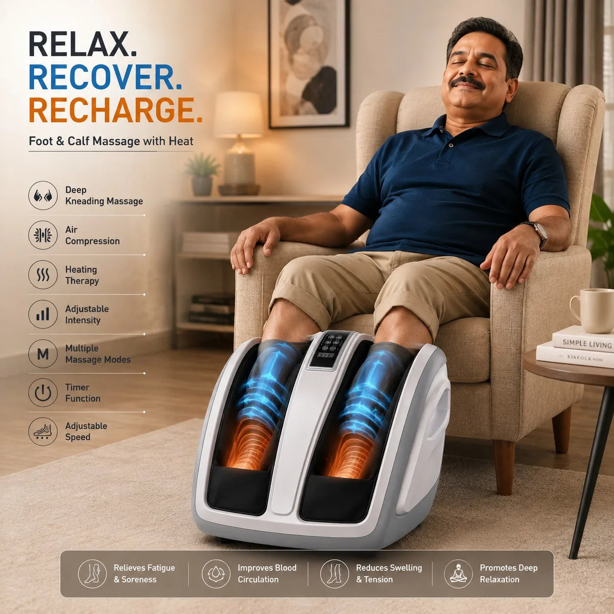 Leg Massage Machine for Foot, Ankle & Calf with Kneading, Soothing Warmth & Reflexology Rollers JSB HF72 Neo